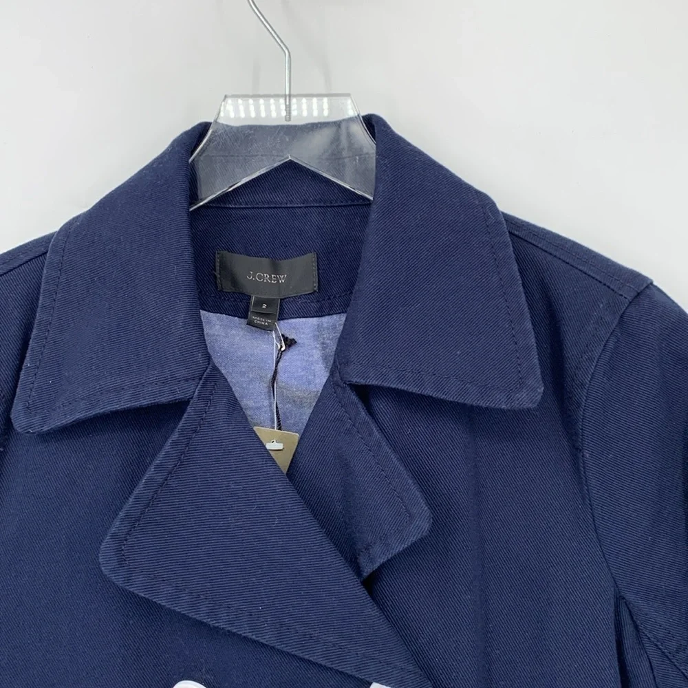 J Crew Peacoat navy blue cotton twill double breasted white coat jacket new 2 - Picture 2 of 4